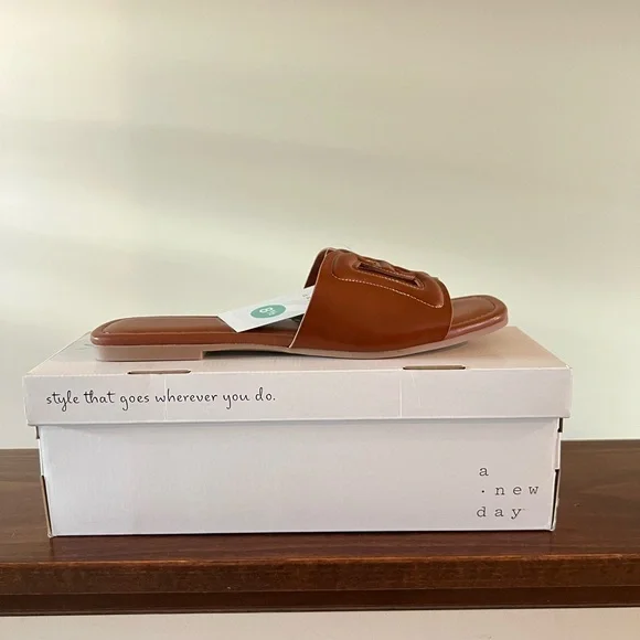 Women's Deidra Slide Sandals - A New Day™ Cognac Memory Foam Insole, Slip On - Picture 2 of 10